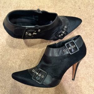 Manolo Blahnik Black Calf Hair Pointed Bootie Size 40